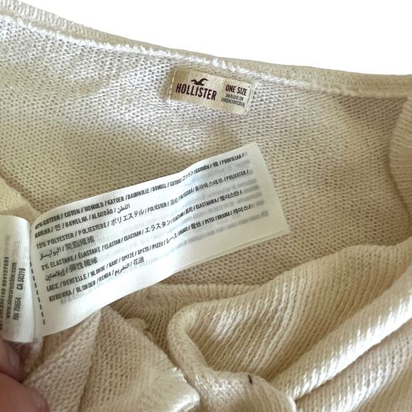 Hollister (OS) Cream Lace Tassel Fringe Sleeve Loose Fit Knit Poncho Top - Picture 10 of 12